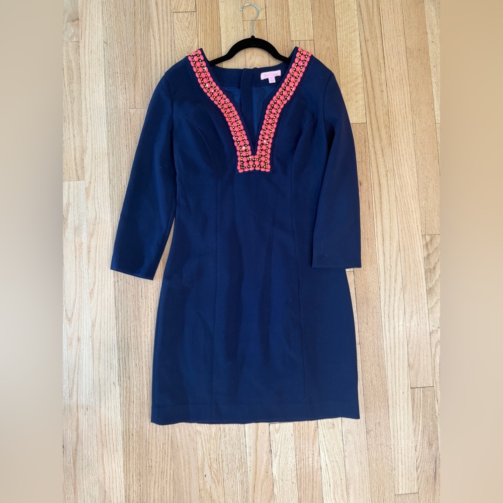 Lilly Pulitzer Blue Sheath Dress Long Sleeve Plunge